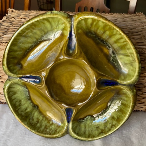 Mccoy Other - Vintage McCoy Pottery Divided Vegetable Chip Dip Platter Relish Tray Green Drip